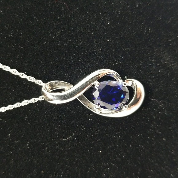 925 SS Chain with Lab Created Sapphire Gemstone Pendant Beyonce Ins Necklace 18” - Picture 3 of 6